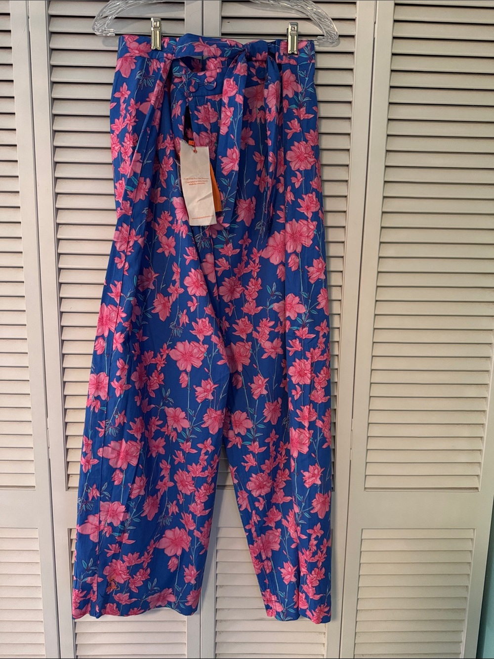 Coniglio Palm Beach High-Rise Wide-Leg Floral Pants in Blue with Pink Print